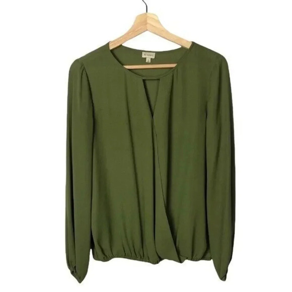 Cremieux Olive Green Faux Wrap Surplice Long Sleeve Blouse XS - Picture 1 of 4